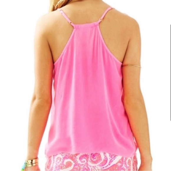 LILLY PULITZER Dusk Racerback Tank Top blouse Shirt Neon Kin Royal Pink Rayon - Picture 8 of 14